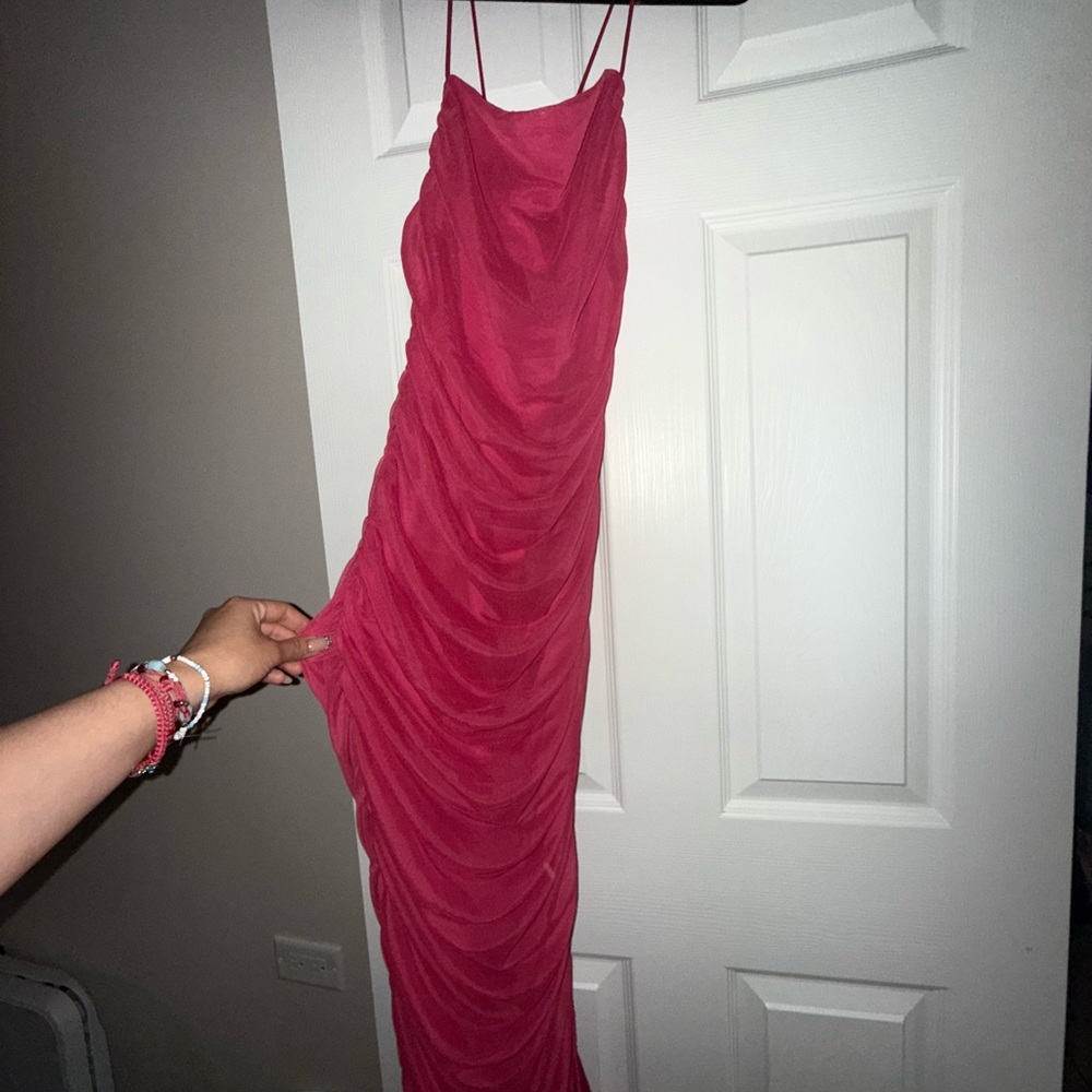 Elegant Hot Pink Maternity Ruched Dress